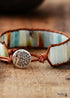 Boho Bracelet, Leather Wrap Bracelet, Blue Amazonite